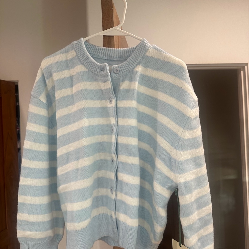 Daily Drills Light Blue and White Striped Cardigan